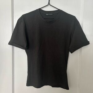 Zara Grey Rolled Up Sleeve With Back Seaming Tee Shirt Size Small